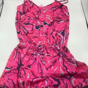 Lilly Pulitzer Deanna Romper Hot Pink Floral  Sateen Mini Shorts XS No Belt